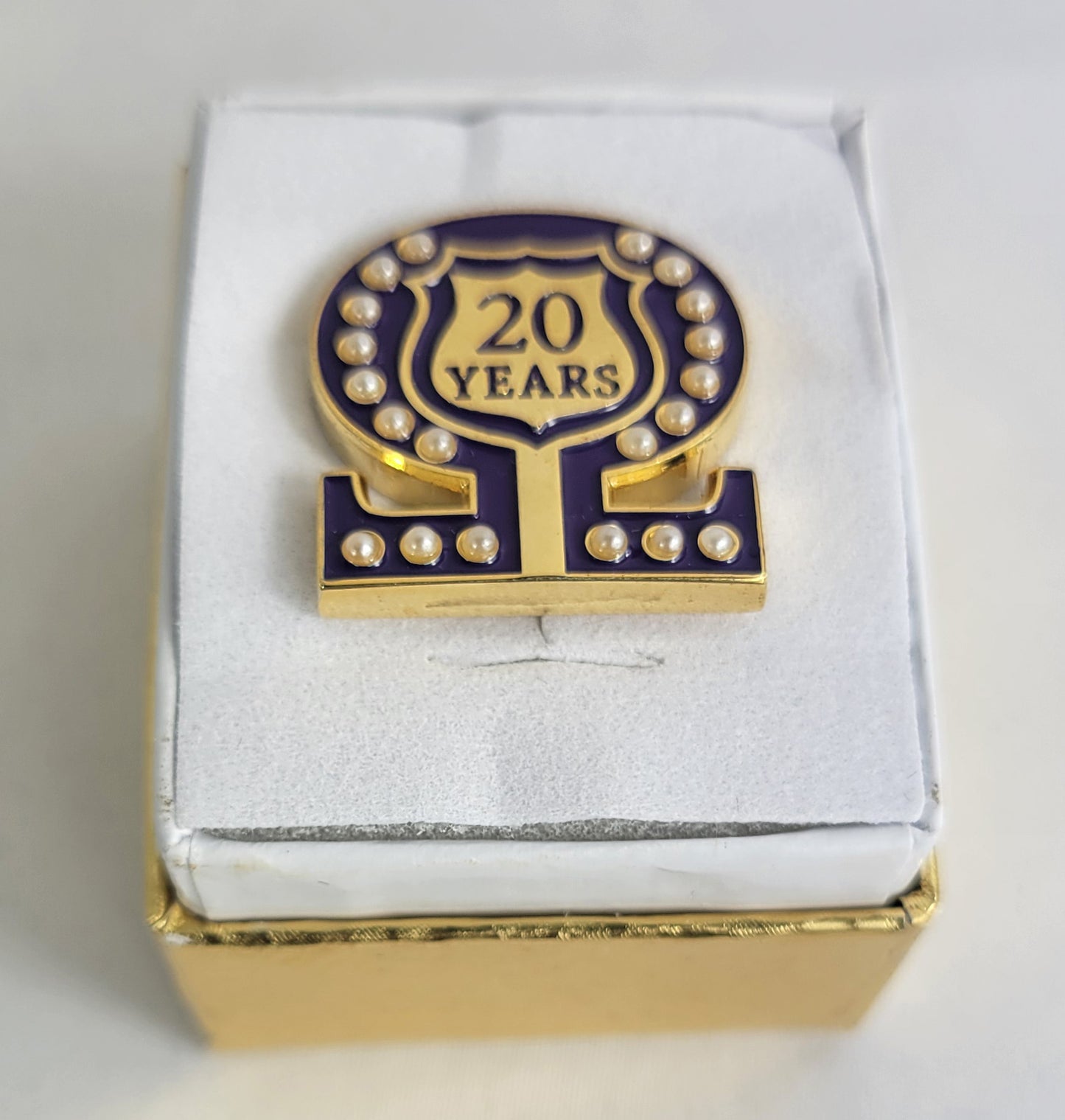 20 Year Omega Shield Baroque Gem Lapel Pin