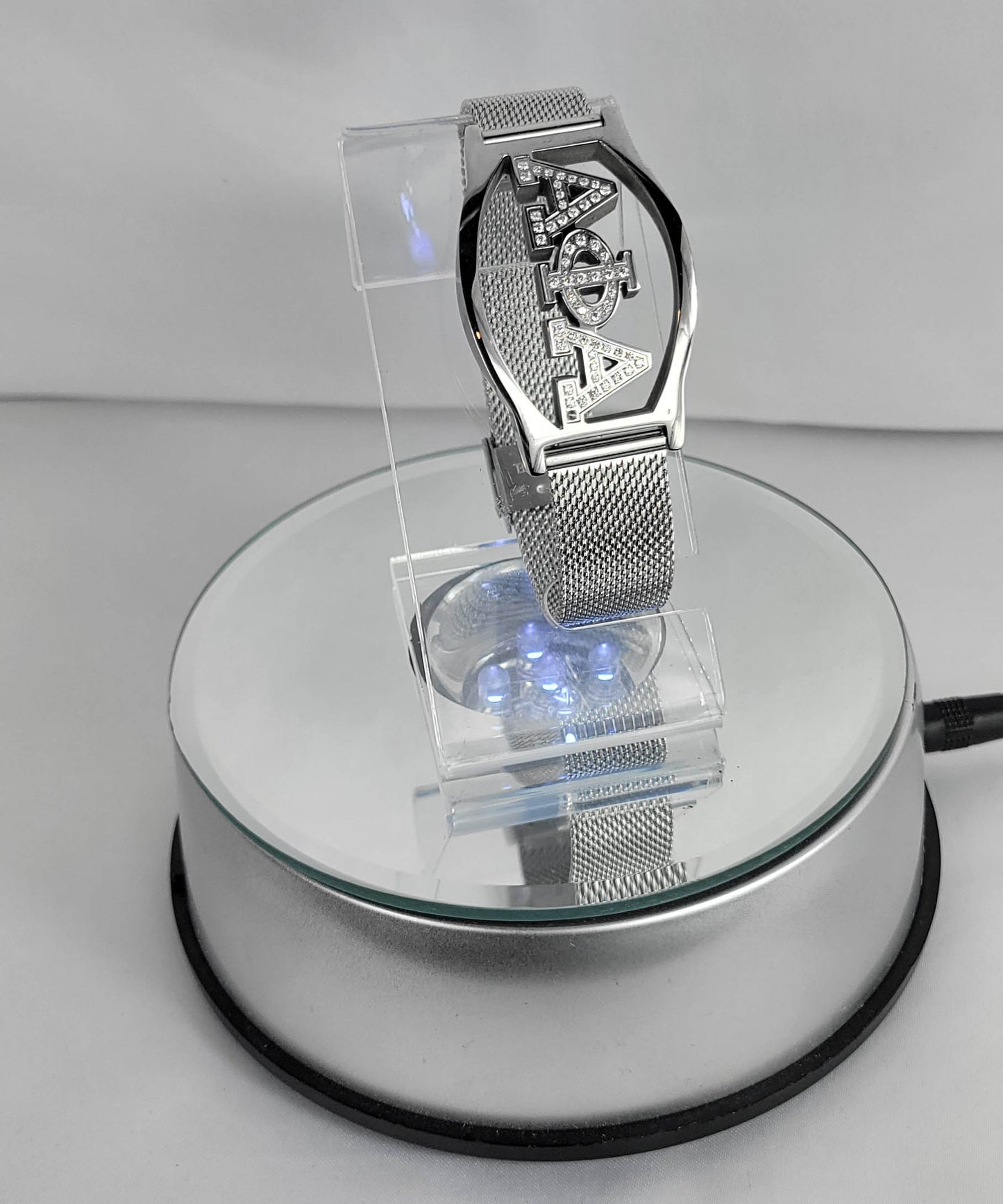 Alpha 3 Letter Silver Ss Crystal & Mesh Bracelet