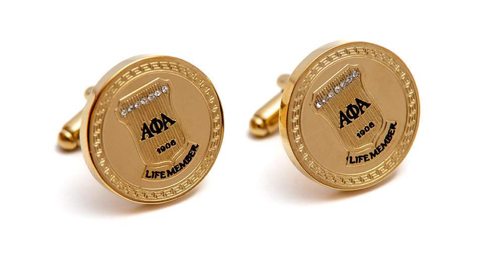 Alpha Life Member Round Gold Stone Cufflinks