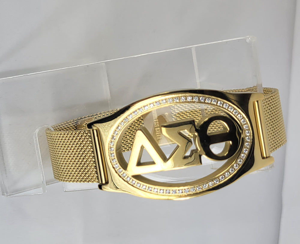 Delta 3 Letter Gold Ss Mesh Band Bracelet