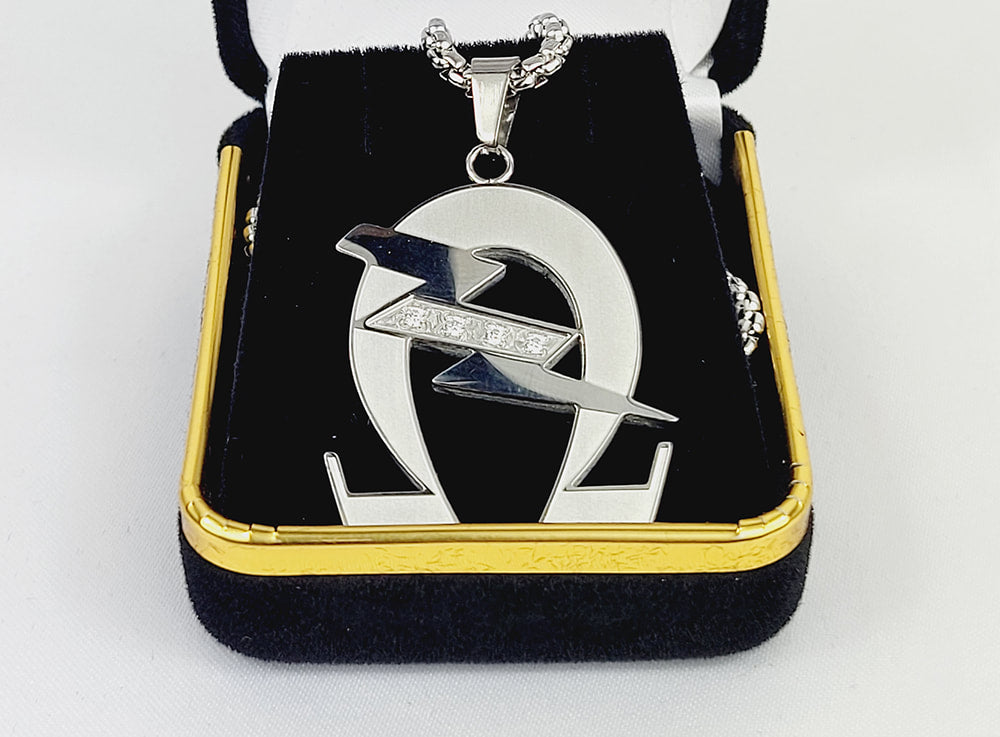 Omega Lightening Bolt SS Crystal Necklace