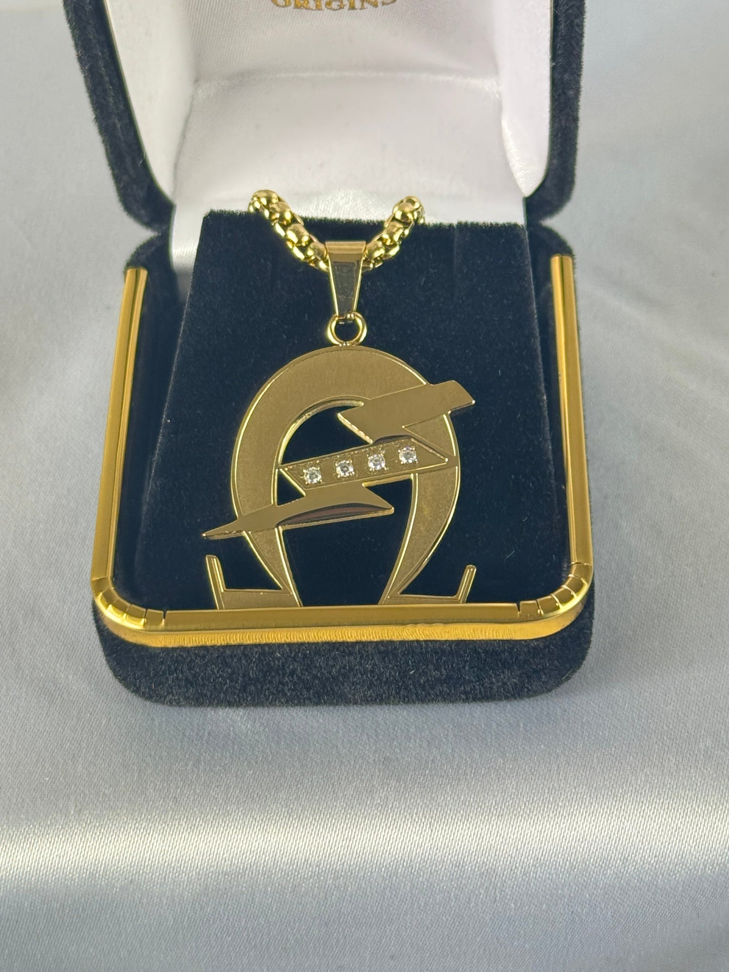 Omega Lightening Bolt Gold Ss Crystal Necklace