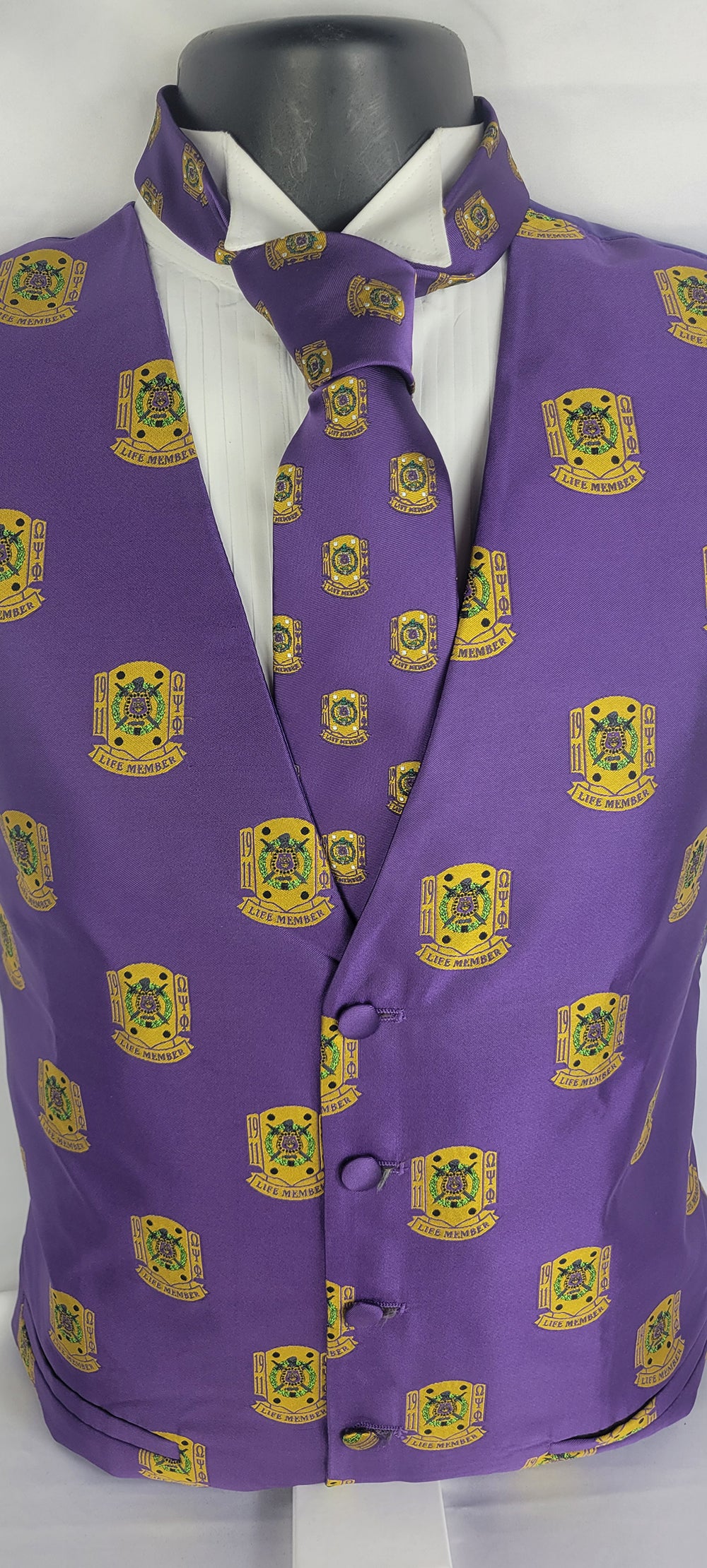 Omega Psi Phi Purple Multi Life Member NeckTie and Vest Set.