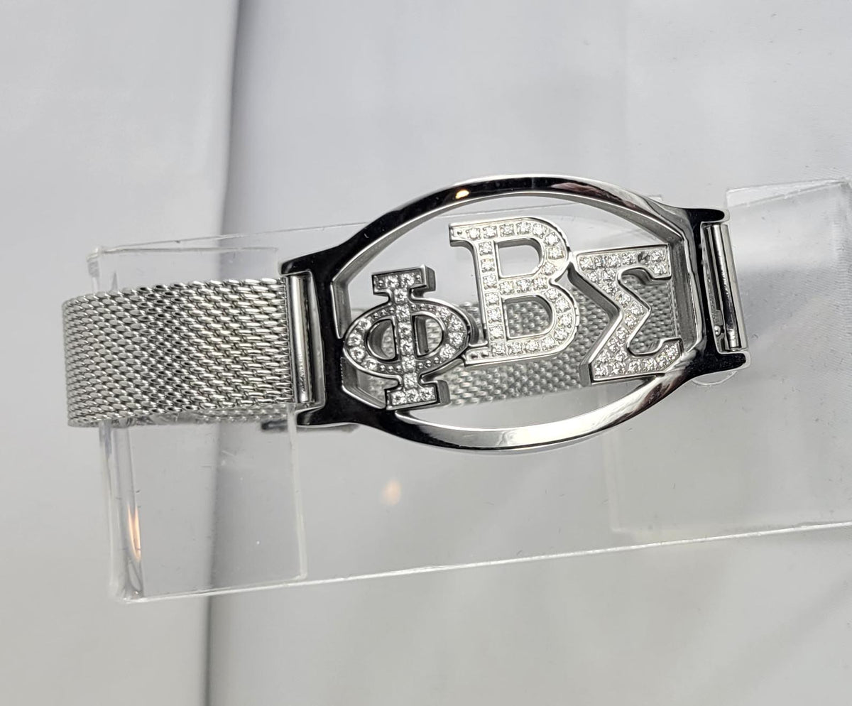 PBS 3 Letter Crystal Ss Mesh Band Bracelet