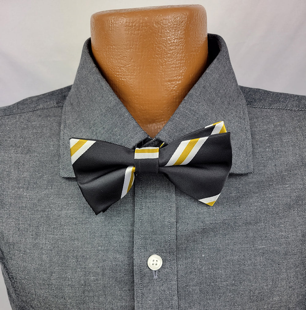 Alpha Bow Tie: Black & Gold Stripe | Worldwide Origins Alpha Bow Tie: Black & Gold Stripe | Worldwide Origins