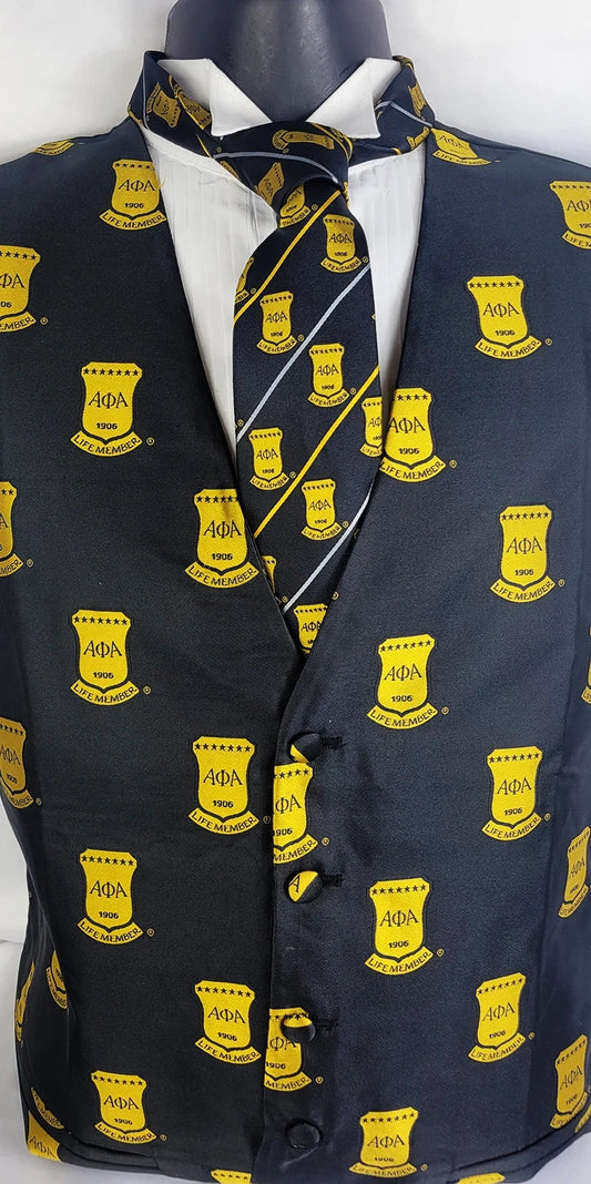 Alpha Black Life Member Multi Cummerbund Necktie: A Must-Have in Black Greek Apparel and Paraphernalia from Black Greek Store Featuring Distinct Black Greek Jewelry
