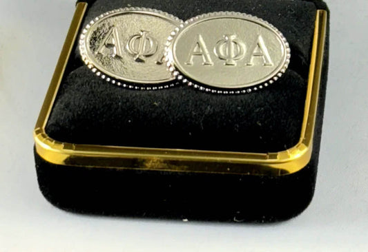 Mastering Class and Identity with Alpha 3 Letter Silver Textured Cuff Links in Black Greek Jewelry and Apparel at Black Greek Store Featuring Distinctive Greek Paraphernalia