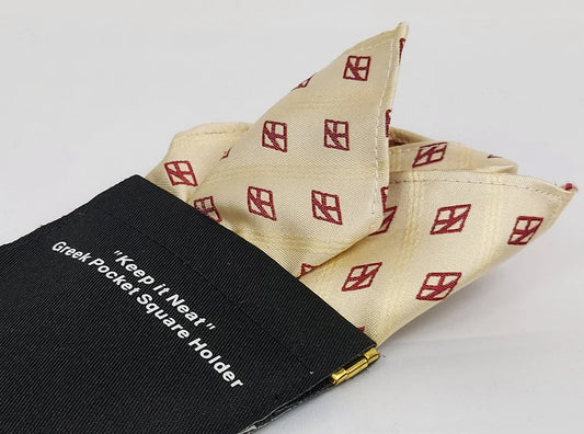 Elevate Your Style with the Kappa Floating K Cream Pocket Square from Black Greek Store Featuring Iconic Greek Paraphernalia and Black Greek Jewelry