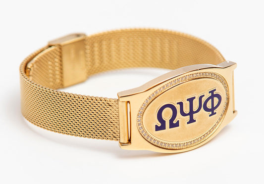 Omega 3 Letter Purple Gold Mesh Band Bracelet