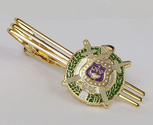 Enhance Your Wardrobe with Omega Color Shield Tie Bar for Uniquely Styled Black Greek Apparel and Jewelry at Black Greek Store Featuring Greek Paraphernalia