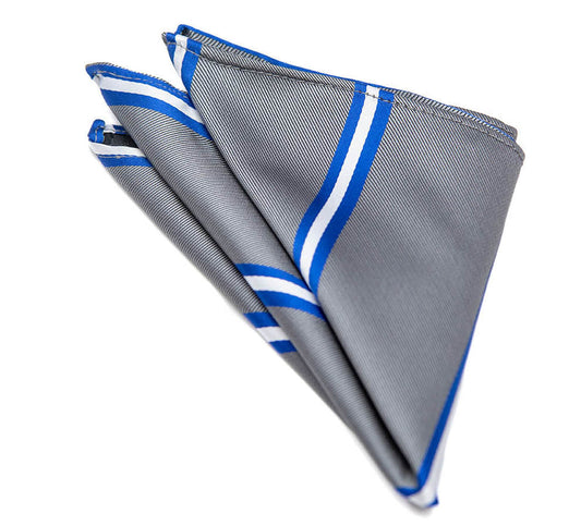PBS Grey Blue White Stripe Pocket Square The Ultimate Emblem of Sophistication in Black Greek Store's Greek Paraphernalia and Apparel Collection