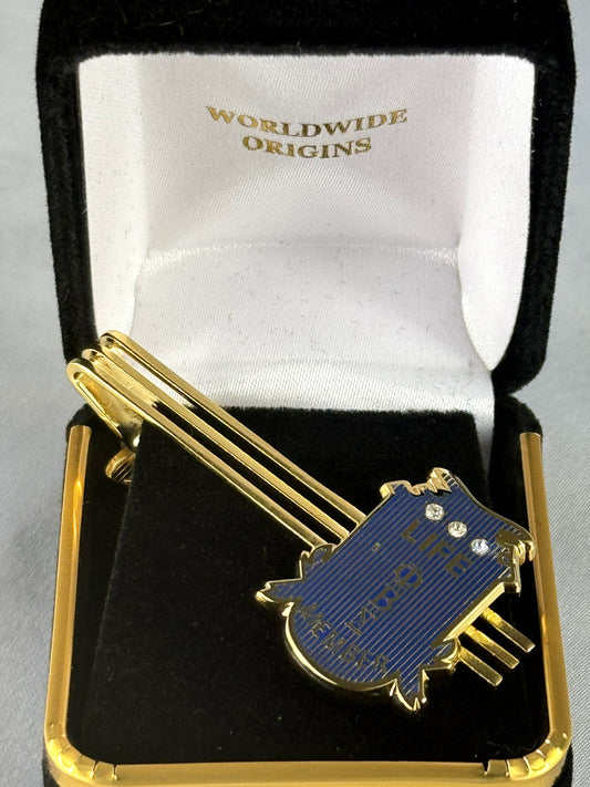 Pbs Gold & Blue Stone Life Member Tie Bar