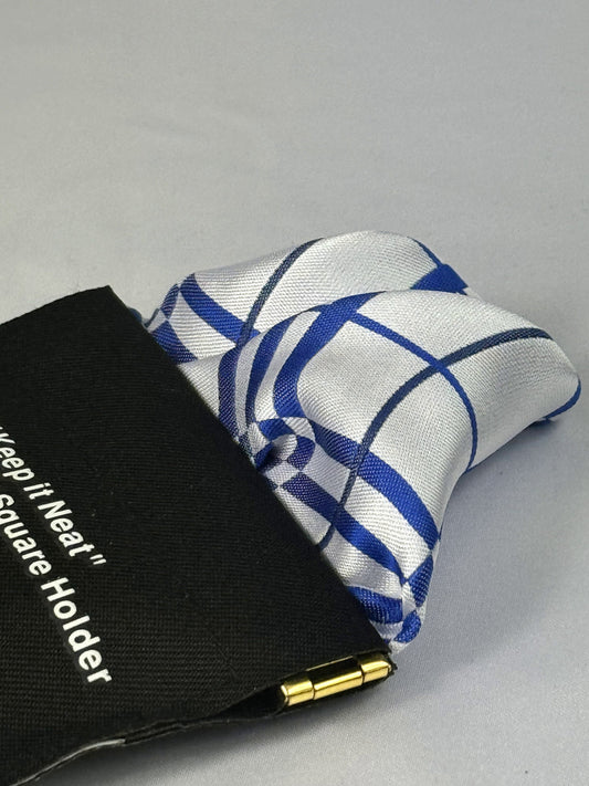 Pbs White Large British Check  Pocket Square