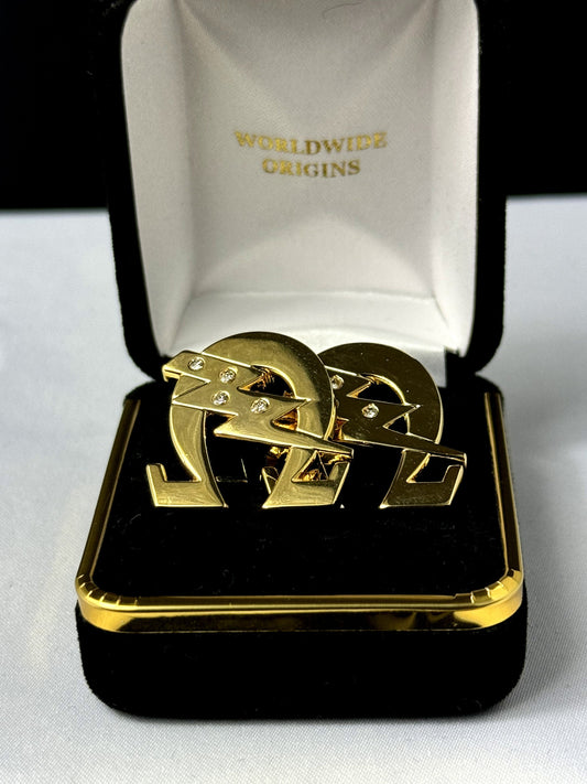 Omega Gold Tone Crystal Lightning Bolt Cuff Links