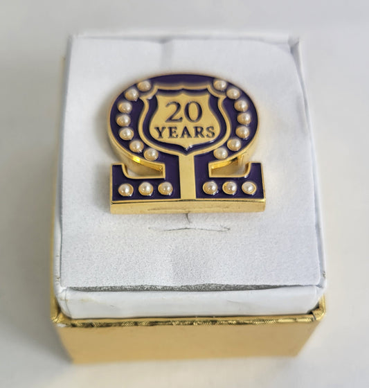20 Year Omega Shield Baroque Gem Lapel Pin