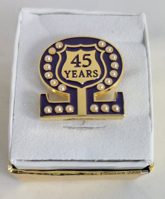 45 Year Omega Shield Baroque Gem Lapel Pin