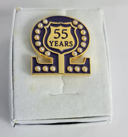 55 Year Omega Shield Baroque Gem Lapel Pin