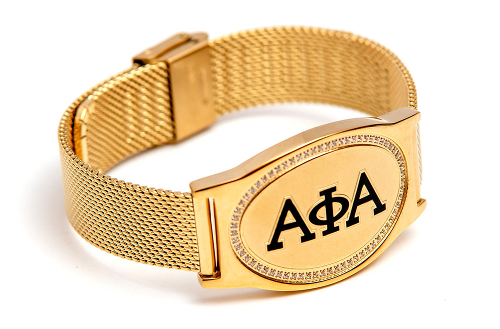 Alpha 3 Letter Black Gold Mesh Band Bracelet