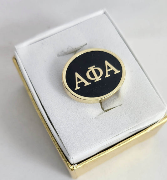 Alpha 3 Letter Round Black Gold Lapel Pin
