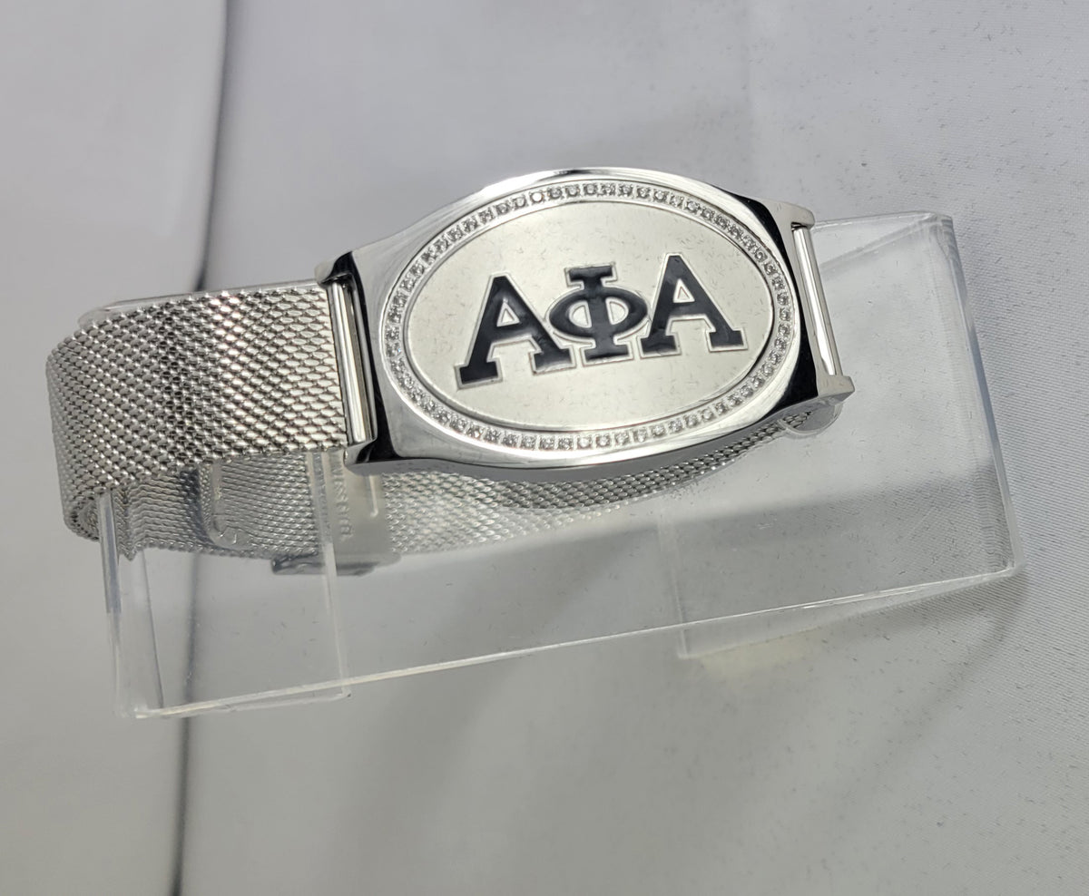 Alpha 3 Letter Black Silver Mesh Band Bracelet