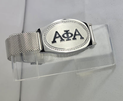 Alpha 3 Letter Black Silver Mesh Band Bracelet