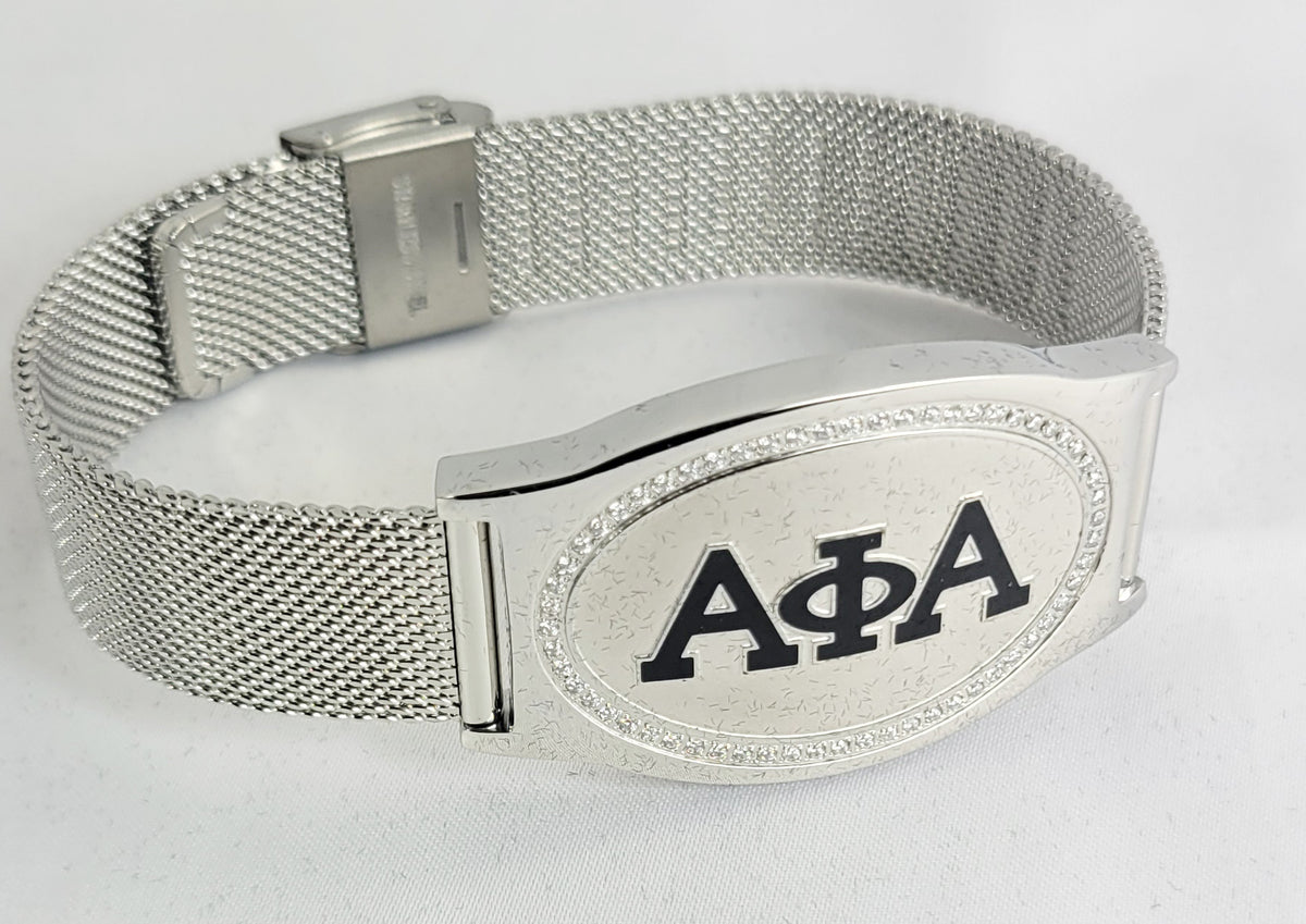 Alpha 3 Letter Black Silver Mesh Band Bracelet