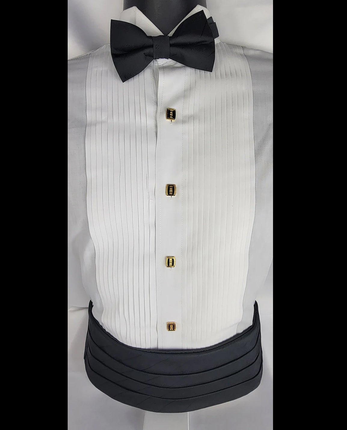 Alpha All Black 3 letter bowtie and cummerbund