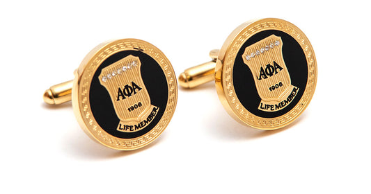 Alpha Life Member Round Black Stone Cufflinks