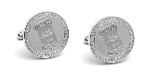 Alpha Life Member Round Silver Stone Cufflinks