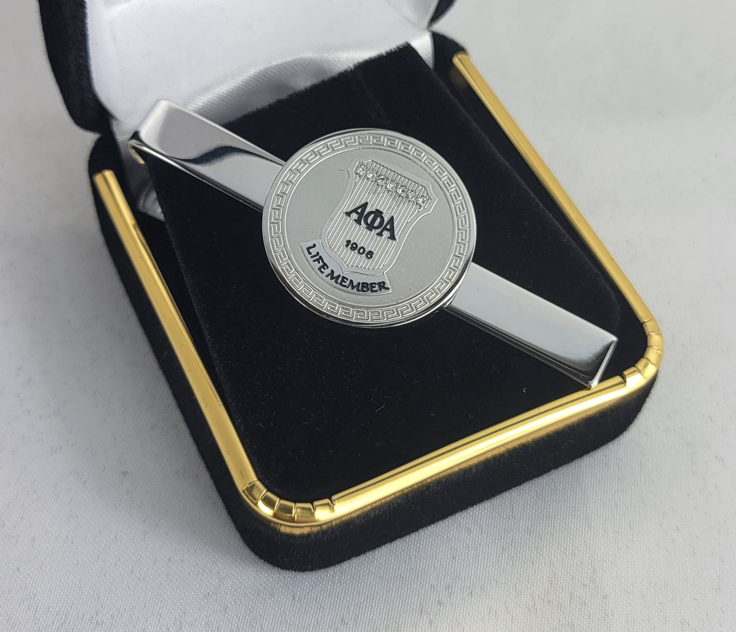 Alpha Life Member Round Silver Stone Tie Bars