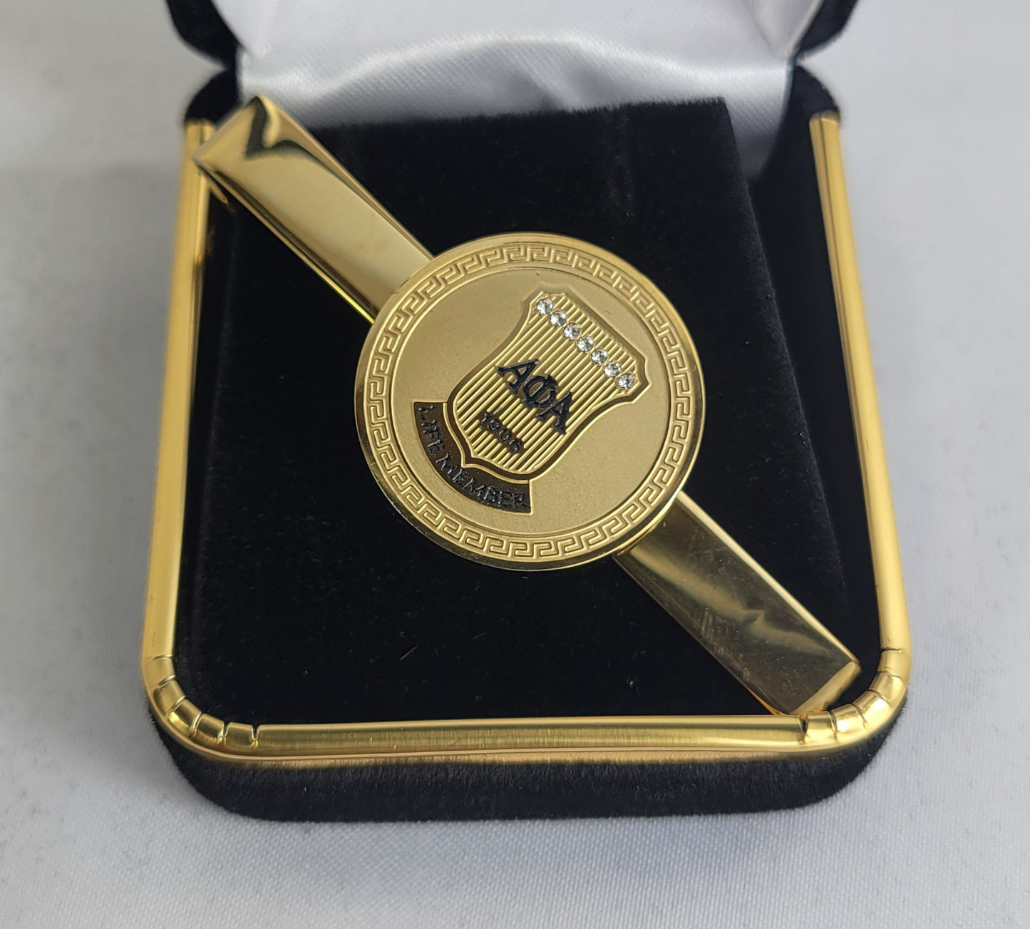 Alpha Life Member Round Gold Stone Tie Bars