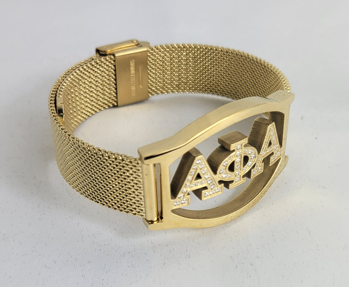 Alpha 3 Letter Gold Ss Crystal & Mesh Bracelet