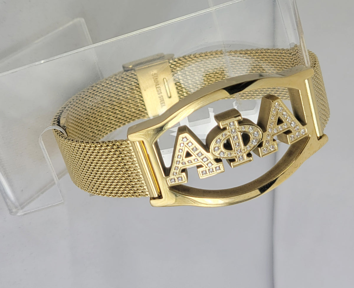 Alpha 3 Letter Gold Ss Crystal & Mesh Bracelet