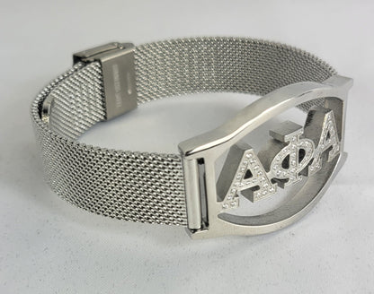 Alpha 3 Letter Silver Ss Crystal & Mesh Bracelet