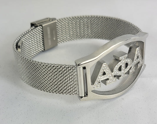 Alpha 3 Letter Silver Ss Crystal & Mesh Bracelet