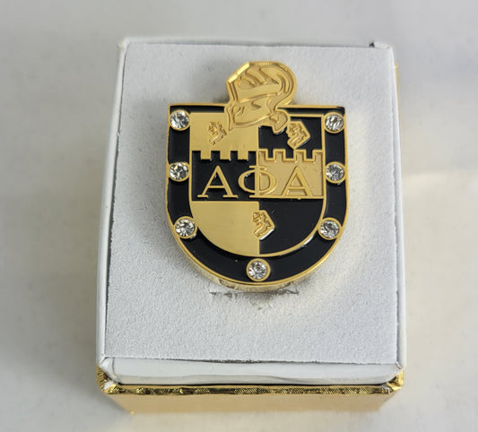 Alpha Gold Coat Of Arms Stone Lapel Pin