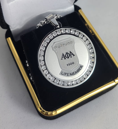 Alpha Life Member Round Silver Crystal Necklace