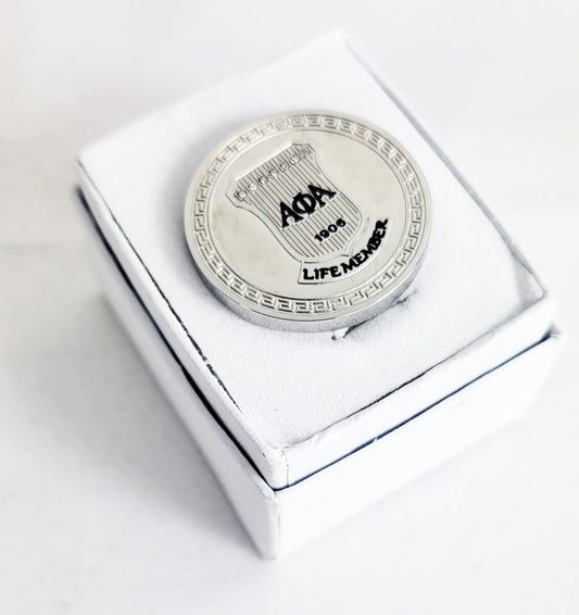 Alpha Life Member Round Silver Stone Lapel Pin