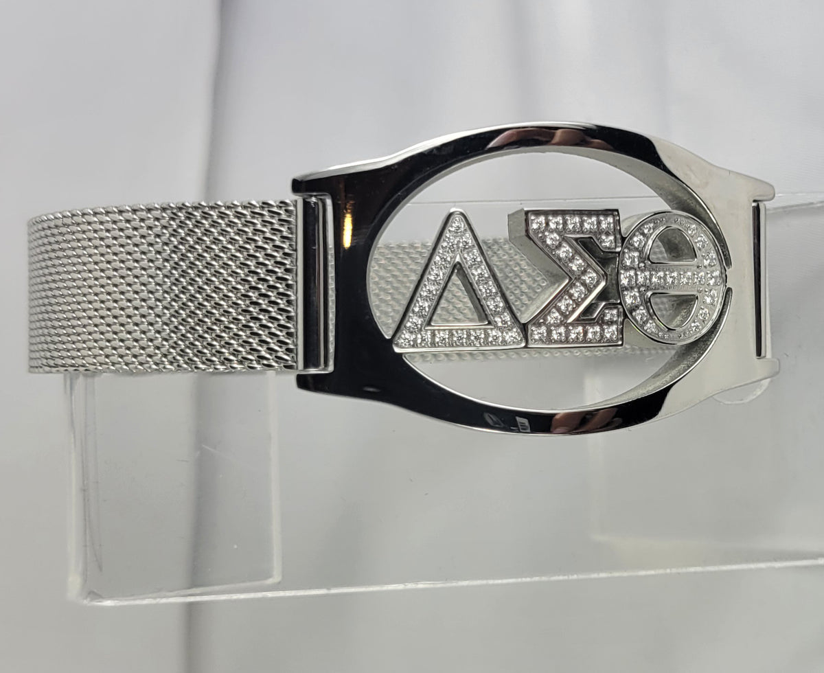 Delta 3 Letter Ss Crystal Mesh Band Bracelet