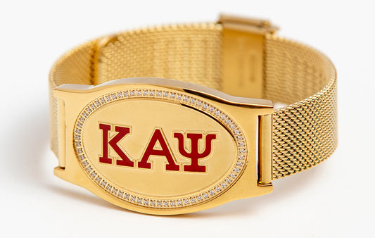 Kappa 3 Letter Crimson Gold SS Crystal Mesh Band Bracelet