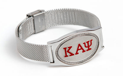 Kappa 3 Letter Crimson Silver SS CrystalL Mesh Band Bracelet