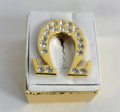 Omega Q Gold Ss Crystal Lapel Pin