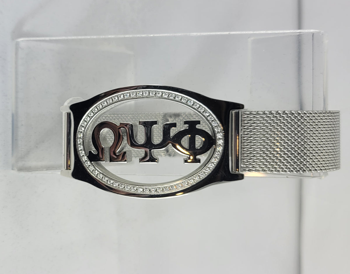 Omega 3 letter Ss Mesh Band Bracelet