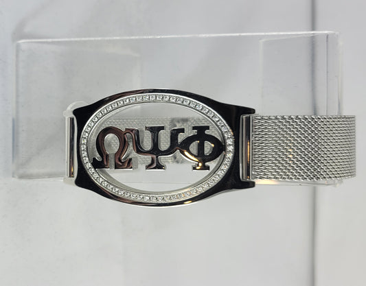 Omega 3 letter Ss Mesh Band Bracelet
