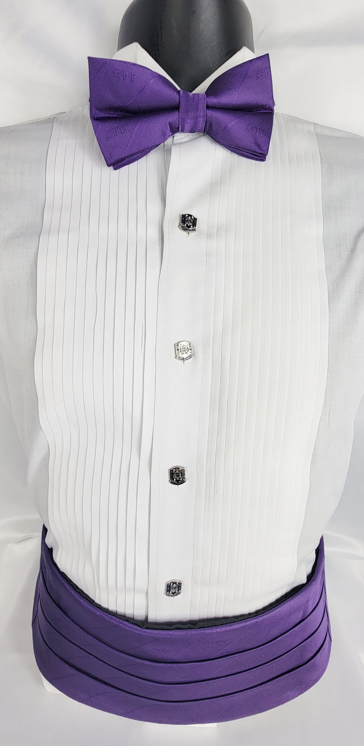 Omega 3 letter all purple bow tie and cummerbund