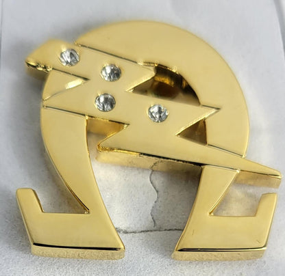 Omega Gold Tone Crystal Lightning Bolt Lapel Pin
