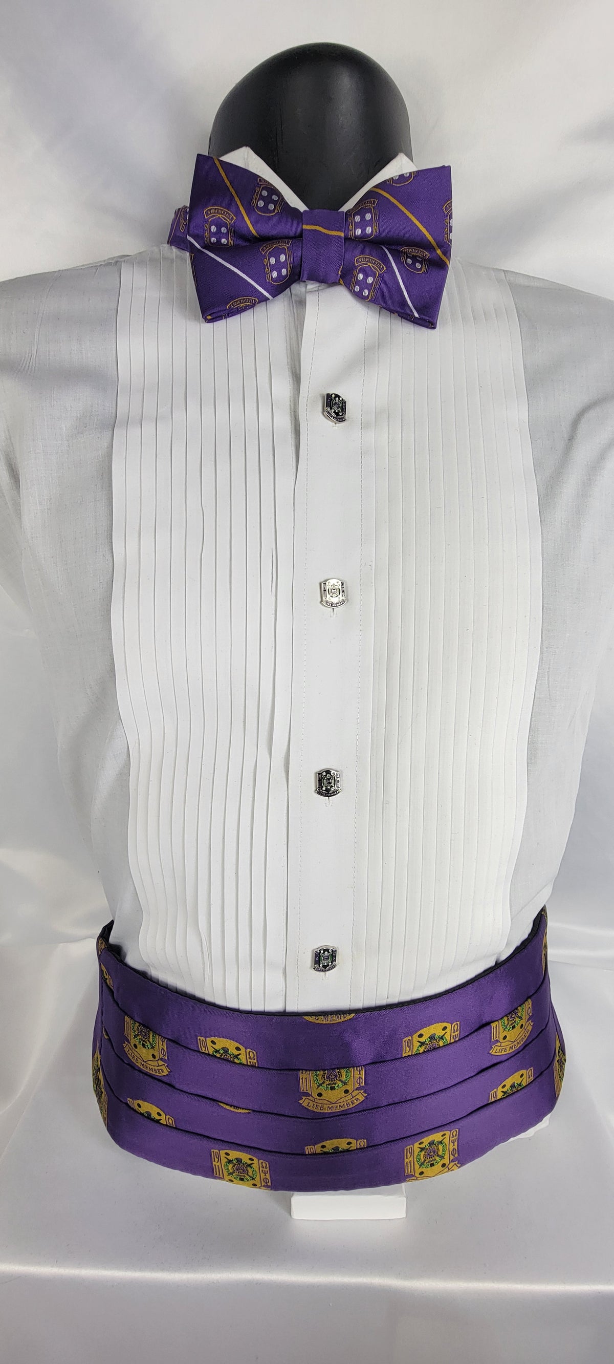 Omega purple multi life member bow tie and cummerbund set