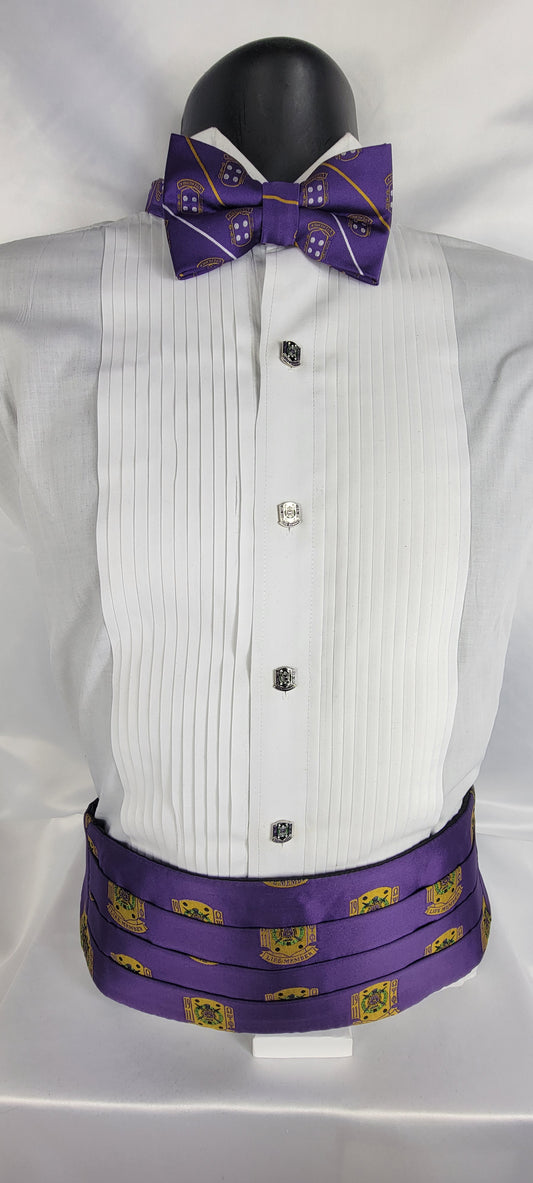 Omega purple multi life member bow tie and cummerbund set