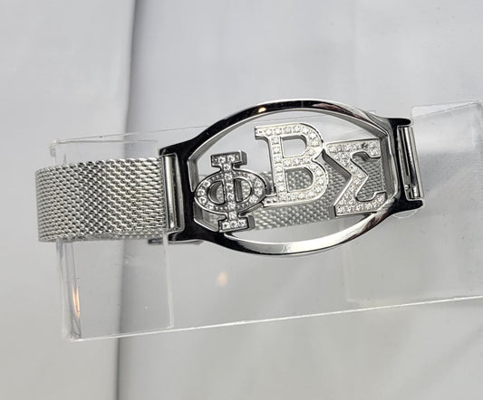 PBS 3 Letter Crystal Ss Mesh Band Bracelet