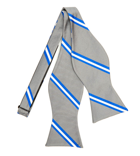 PBS Grey Blue White Stripe Bow Tie